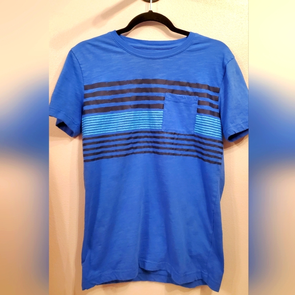 Baileys Pt Boys XL Blue Striped Single Pocket Cotton Blend T-shirt
